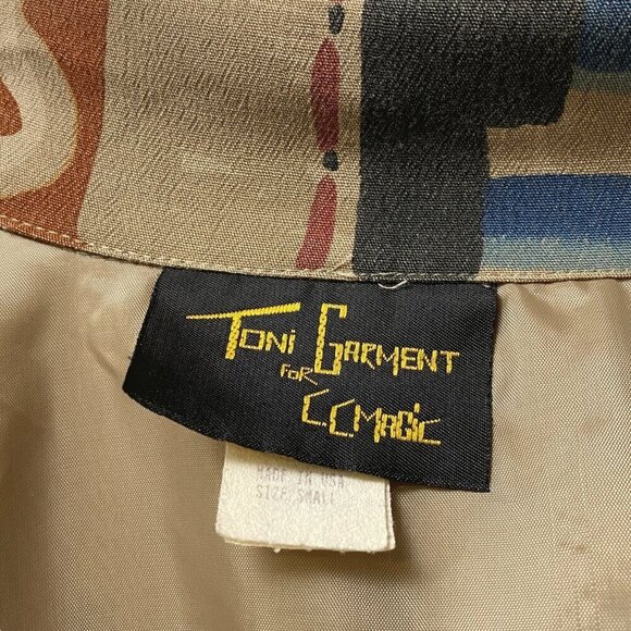 Vintage Toni Garment Jacket Small 80s Print Retro Blazer Rayon Brown - Picture 6 of 12